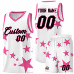 Custom White Pink Graffiti Pattern Star Print Basketball Jersey Sets | BuyFootballJersey