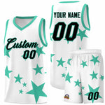 Custom White Bright Green Graffiti Pattern Star Print Basketball Jersey Sets | BuyFootballJersey