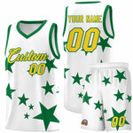 Custom White Kelly Green Graffiti Pattern Star Print Basketball Jersey Sets | BuyFootballJersey