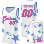 Custom White Light Blue Graffiti Pattern Star Print Basketball Jersey Sets | BuyFootballJersey