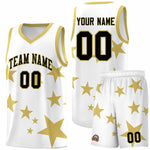 Custom White Old Gold Graffiti Pattern Star Print Basketball Jersey Sets | BuyFootballJersey