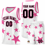 Custom White Pink Graffiti Pattern Star Print Basketball Jersey Sets | BuyFootballJersey