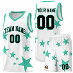 Custom White Bright Green Graffiti Pattern Star Print Basketball Jersey Sets | BuyFootballJersey