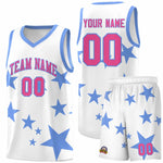 Custom White Light Blue Graffiti Pattern Star Print Basketball Jersey Sets | BuyFootballJersey