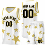 Custom White Old Gold Graffiti Pattern Star Print Basketball Jersey Sets | BuyFootballJersey