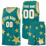 Custom Aqua Old Gold Graffiti Pattern Star Print Basketball Jersey Sets | BuyFootballJersey