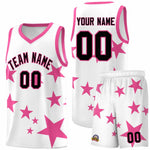 Custom White Pink Graffiti Pattern Star Print Basketball Jersey Sets | BuyFootballJersey