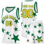 Custom White Kelly Green Graffiti Pattern Star Print Basketball Jersey Sets | BuyFootballJersey