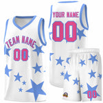 Custom White Light Blue Graffiti Pattern Star Print Basketball Jersey Sets | BuyFootballJersey