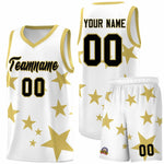 Custom White Old Gold Graffiti Pattern Star Print Basketball Jersey Sets | BuyFootballJersey
