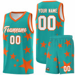 Custom Aqua Orange Graffiti Pattern Star Print Basketball Jersey Sets | BuyFootballJersey