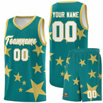 Custom Aqua Old Gold Graffiti Pattern Star Print Basketball Jersey Sets | BuyFootballJersey