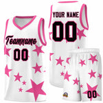 Custom White Pink Graffiti Pattern Star Print Basketball Jersey Sets | BuyFootballJersey