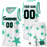 Custom White Bright Green Graffiti Pattern Star Print Basketball Jersey Sets | BuyFootballJersey