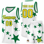 Custom White Kelly Green Graffiti Pattern Star Print Basketball Jersey Sets | BuyFootballJersey