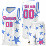Custom White Light Blue Graffiti Pattern Star Print Basketball Jersey Sets | BuyFootballJersey