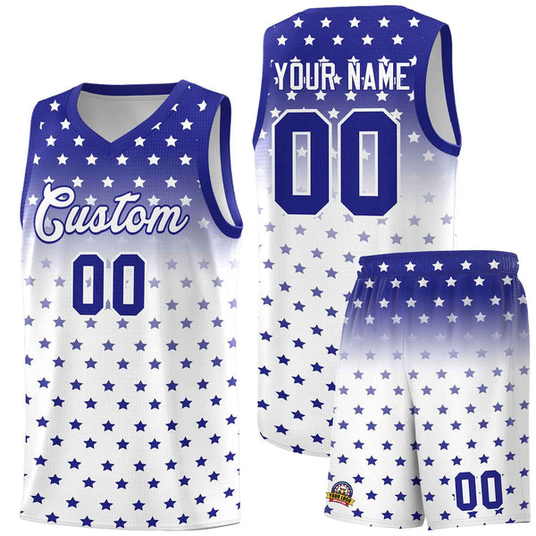 Custom Royal White Gradient Start Pattern Basketball Jersey Sets | BuyFootballJersey