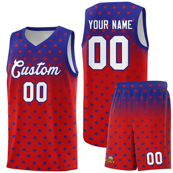 Custom Royal Red Gradient Start Pattern Basketball Jersey Sets | BuyFootballJersey