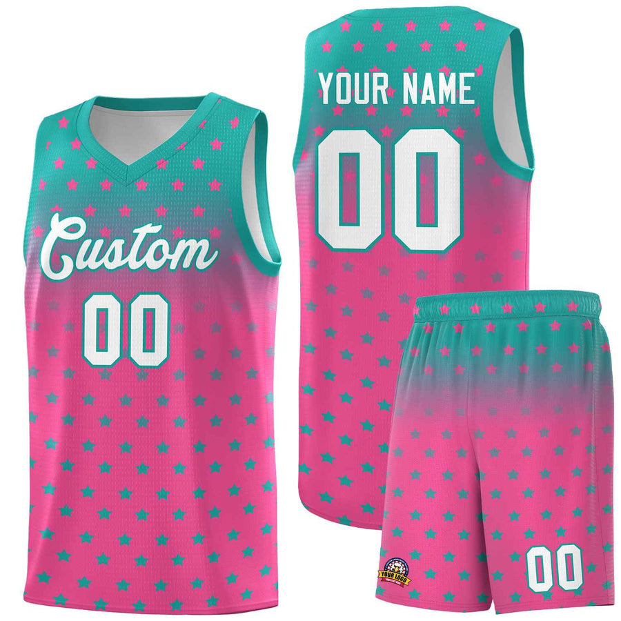 Custom Aqua Pink Gradient Start Pattern Basketball Jersey Sets | BuyFootballJersey