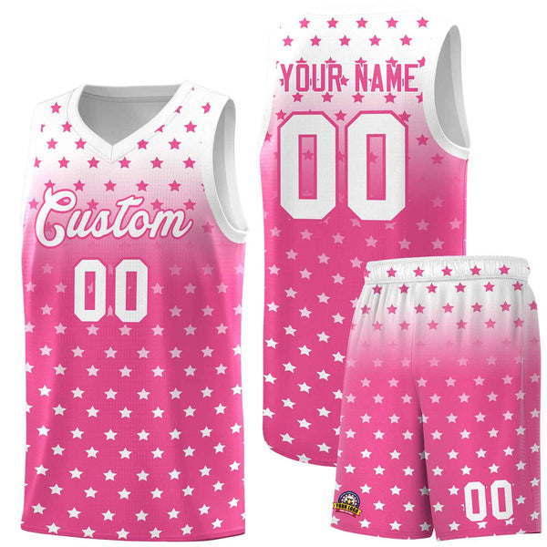 Custom White Pink Gradient Start Pattern Basketball Jersey Sets | BuyFootballJersey