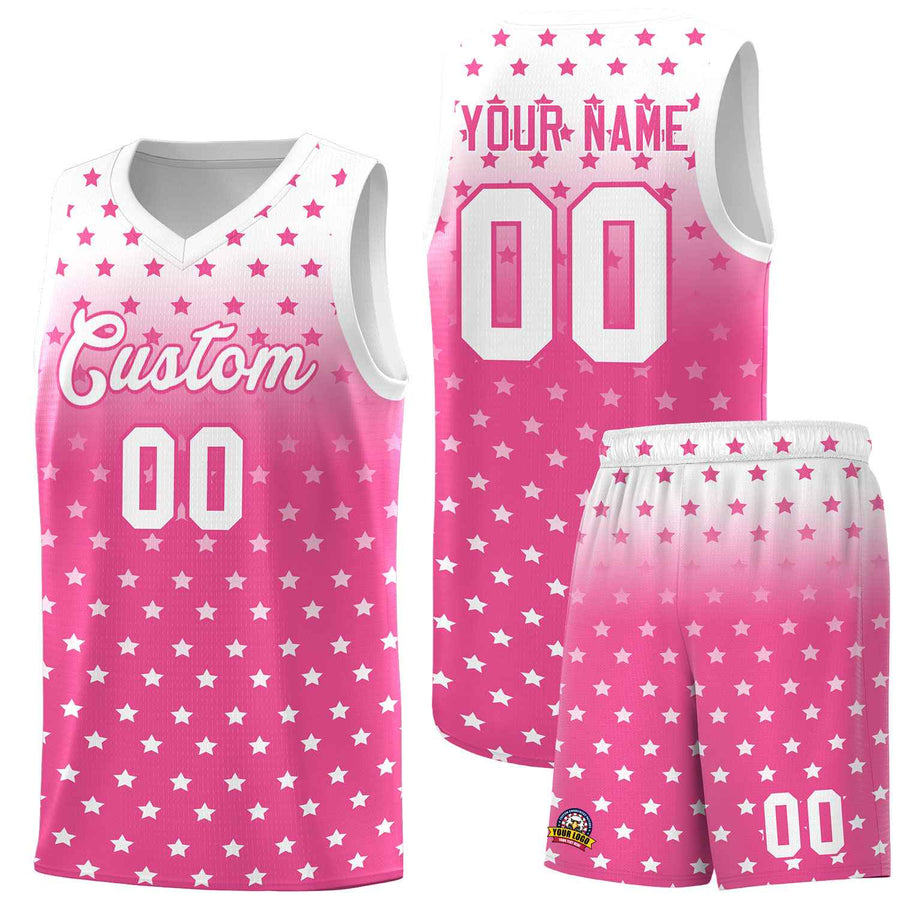 Custom White Pink Gradient Start Pattern Basketball Jersey Sets | BuyFootballJersey