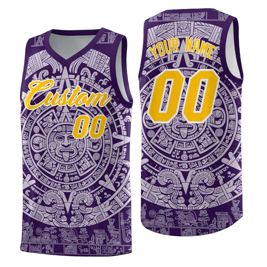 Custom Purple Light Purple Aztec Sun Stone Graffiti Pattern Quick-Drying Uniform Basketball Jersey | BuyFootballJersey