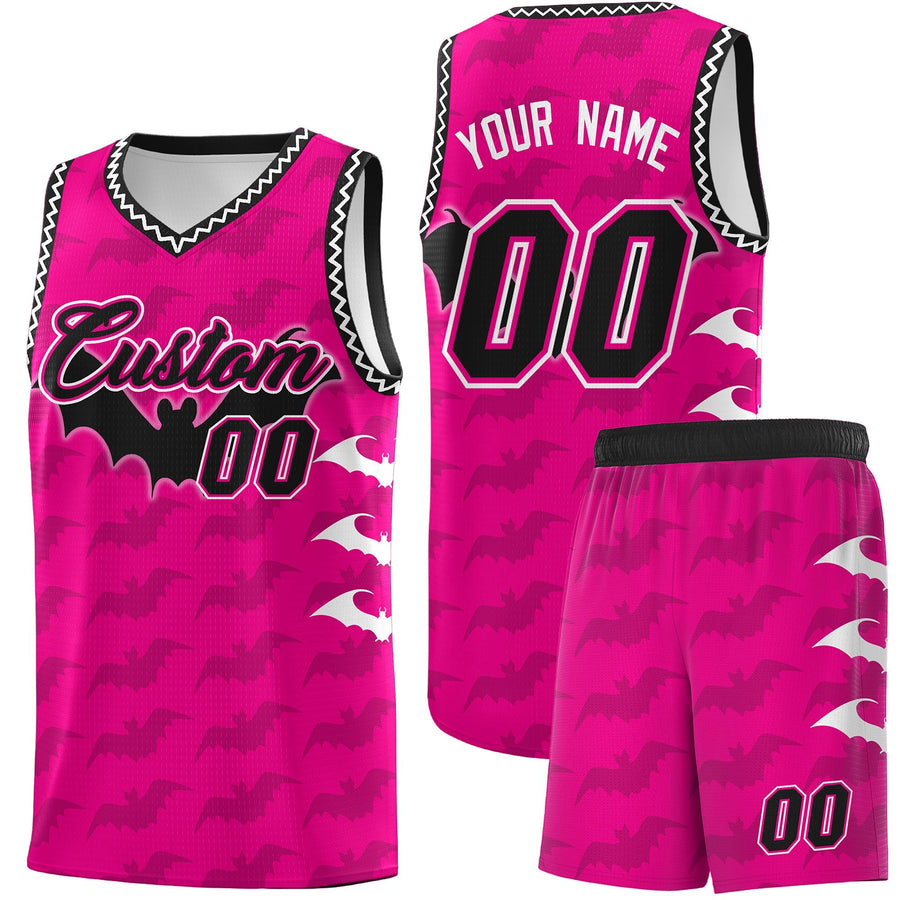 Custom Pink White Black Bat Pattern Halloween Basketball Jersey | BuyFootballJersey