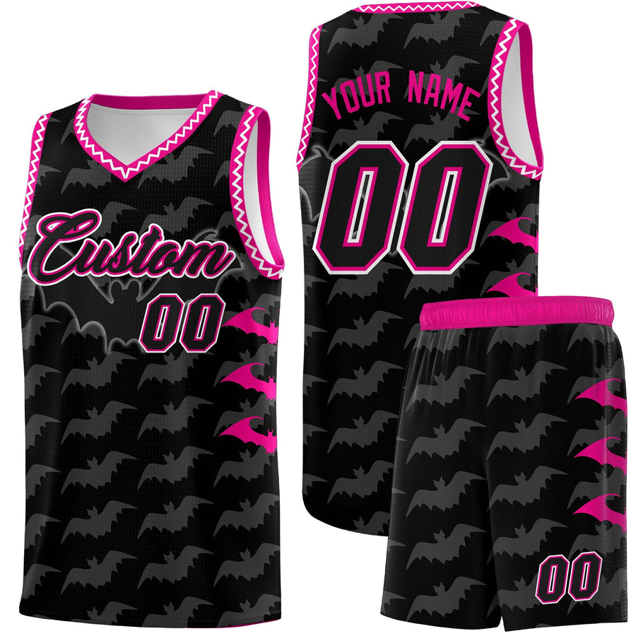 Custom Black White Bat Pattern Halloween Basketball Jersey | BuyFootballJersey