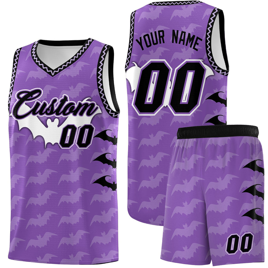 Custom Light Purple Bat Pattern Halloween Basketball Jersey | BuyFootballJersey