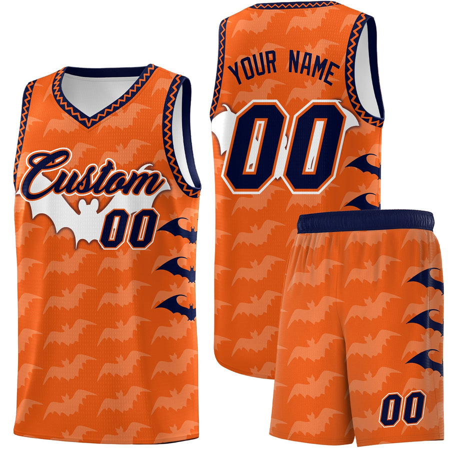 Custom Orange Navy Bat Pattern Halloween Basketball Jersey | BuyFootballJersey