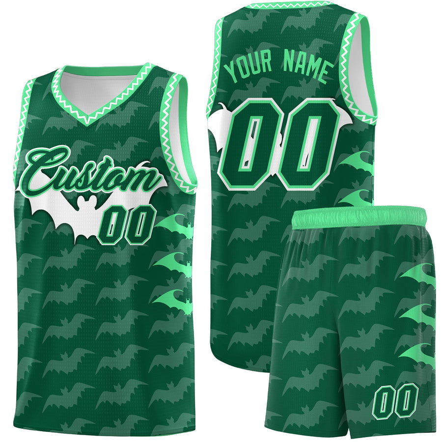 Custom Kelly Green White Green Bat Pattern Halloween Basketball Jersey | BuyFootballJersey