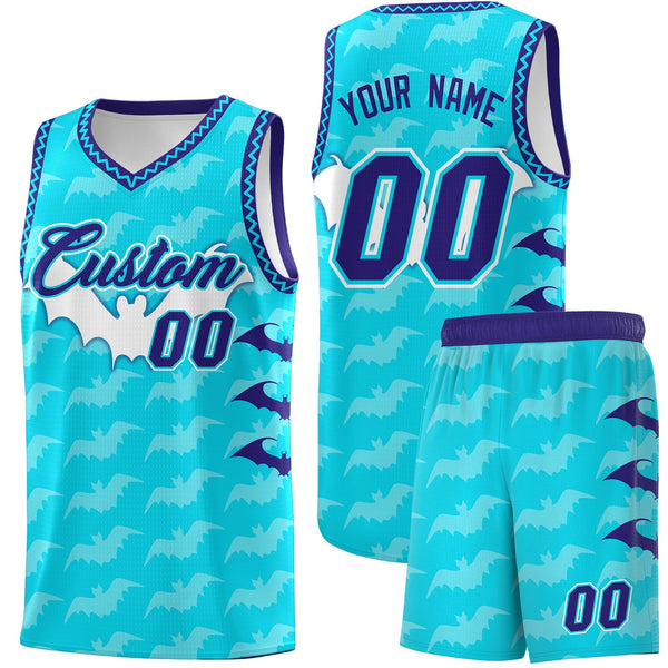 Custom Sky Blue Bat Pattern Halloween Basketball Jersey | BuyFootballJersey