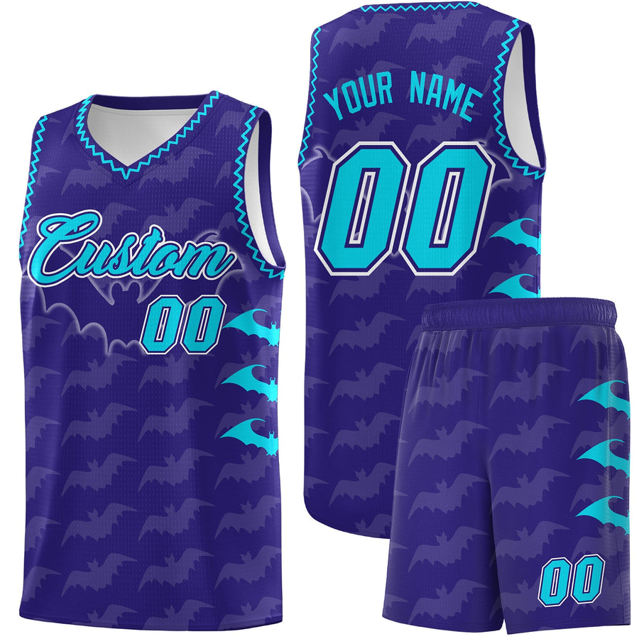 Custom Royal Sky Blue Bat Pattern Halloween Basketball Jersey | BuyFootballJersey
