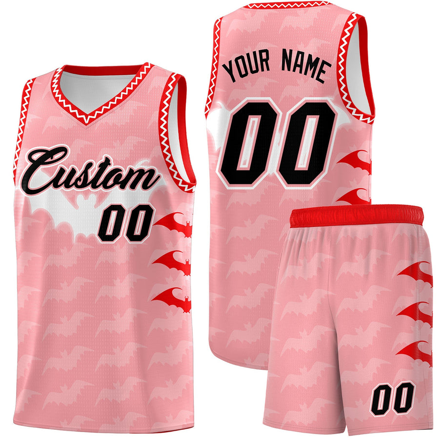 Custom Light Pink White Bat Pattern Halloween Basketball Jersey | BuyFootballJersey