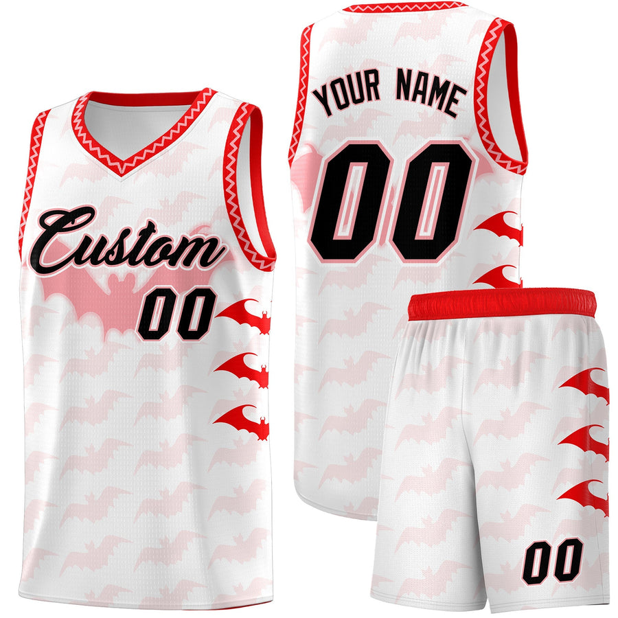 Custom White Light Pink Bat Pattern Halloween Basketball Jersey | BuyFootballJersey