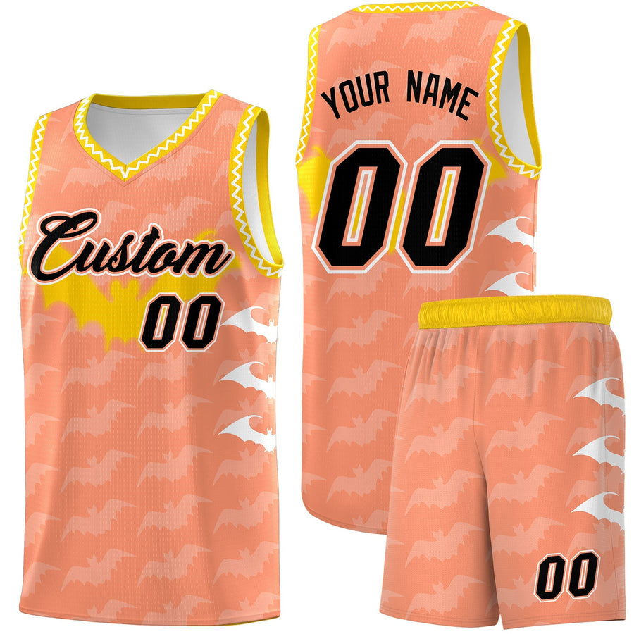 Custom Light Orange White Bat Pattern Halloween Basketball Jersey | BuyFootballJersey