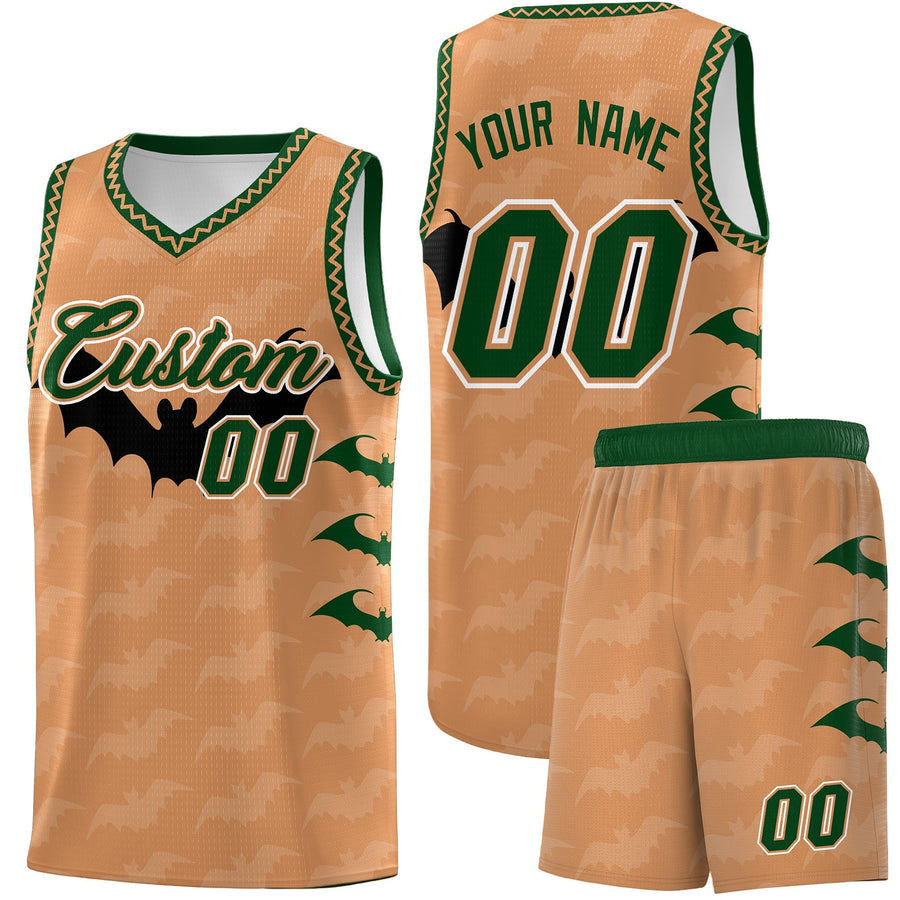 Custom Buckskin Brown Bat Pattern Halloween Basketball Jersey | BuyFootballJersey