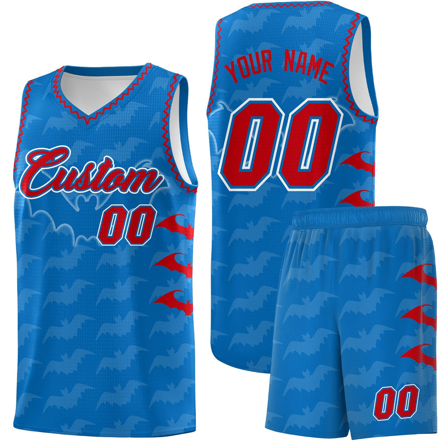 Custom Royal Red Bat Pattern Halloween Basketball Jersey | BuyFootballJersey