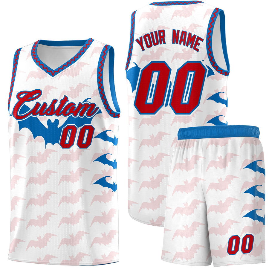 Custom White Red Royal Bat Pattern Halloween Basketball Jersey | BuyFootballJersey