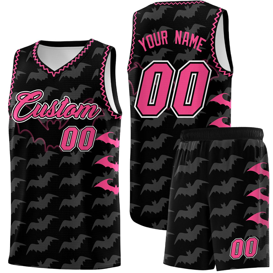 Custom Black Pink Bat Pattern Halloween Basketball Jersey | BuyFootballJersey