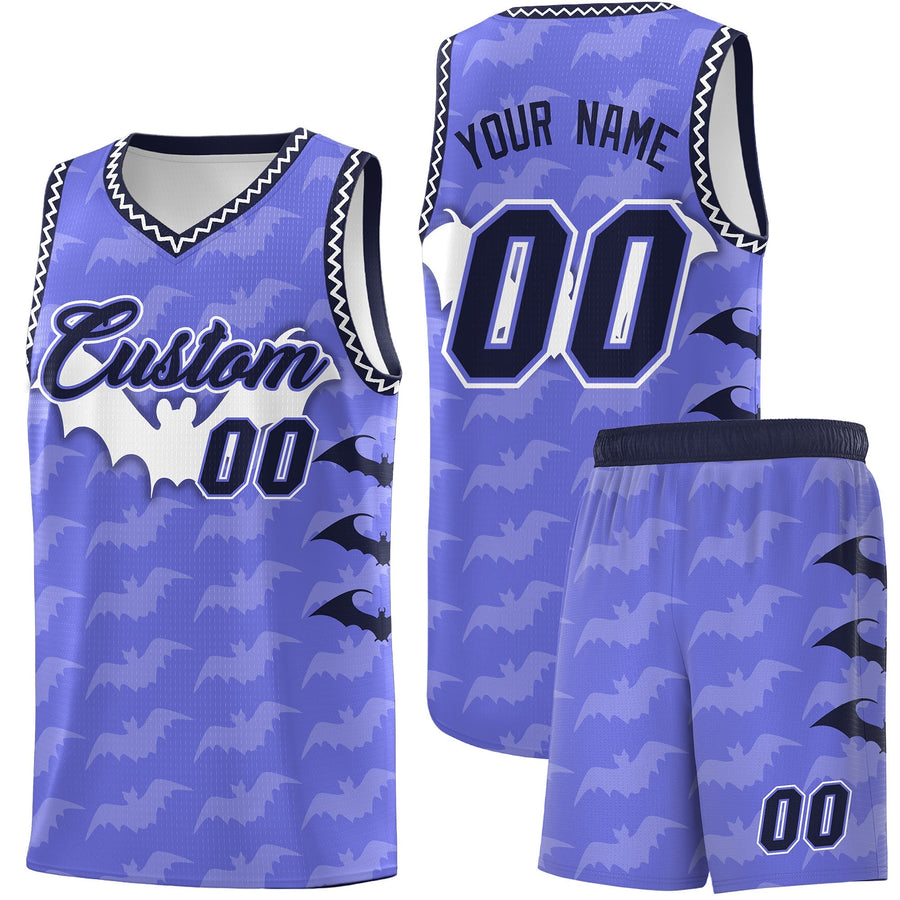 Custom Purple White Bat Pattern Halloween Basketball Jersey | BuyFootballJersey