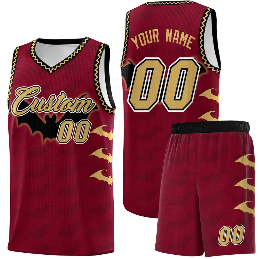 Custom Crimson Old Gold Bat Pattern Halloween Basketball Jersey | BuyFootballJersey