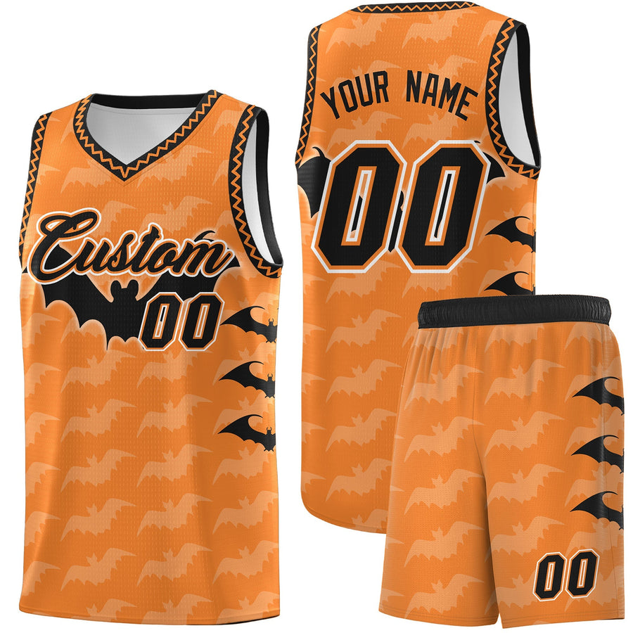 Custom Gold Orange Bat Pattern Halloween Basketball Jersey | BuyFootballJersey