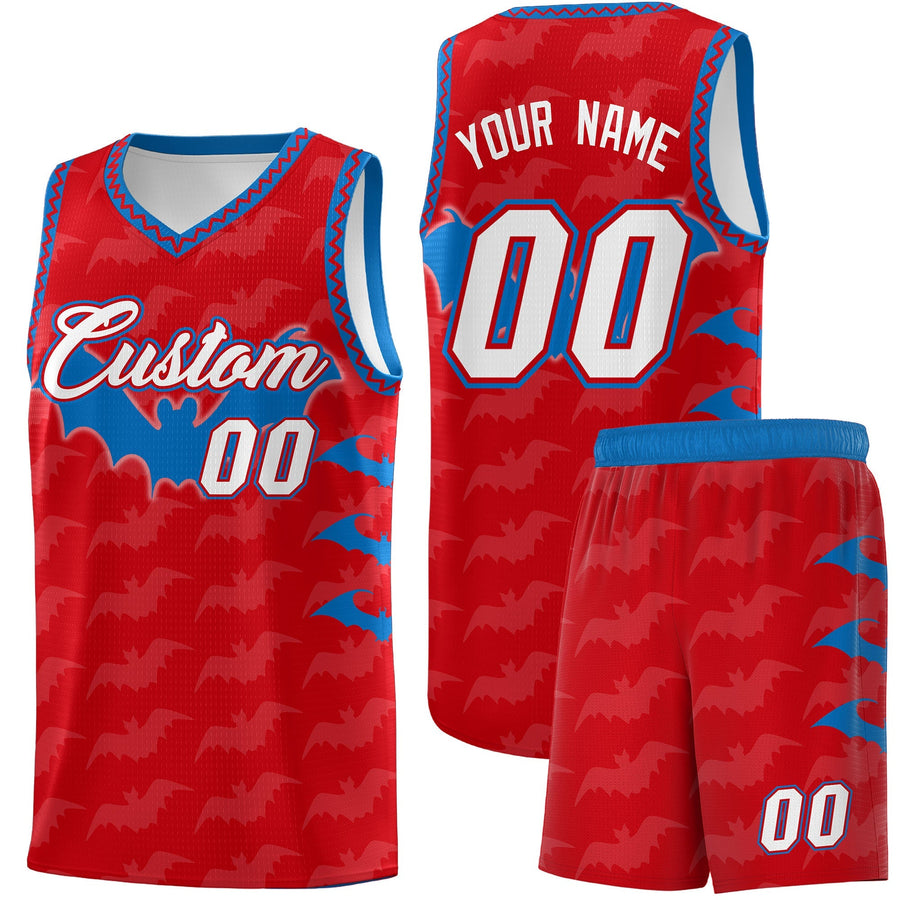 Custom Red Royal White Bat Pattern Halloween Basketball Jersey | BuyFootballJersey