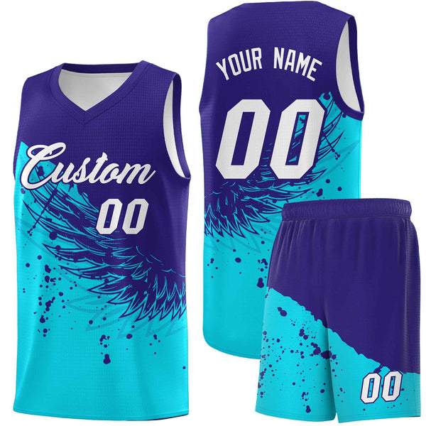 Custom Sky Blue Royal Wing Pattern Sports Uniform Basketball Jersey | BuyFootballJersey