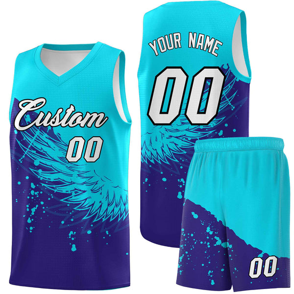 Custom Royal Sky Blue Wing Pattern Sports Uniform Basketball Jersey | BuyFootballJersey