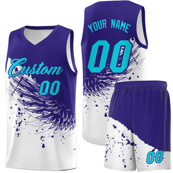 Custom White Royal Wing Pattern Sports Uniform Basketball Jersey | BuyFootballJersey