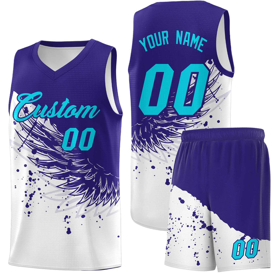 Custom White Royal Wing Pattern Sports Uniform Basketball Jersey | BuyFootballJersey