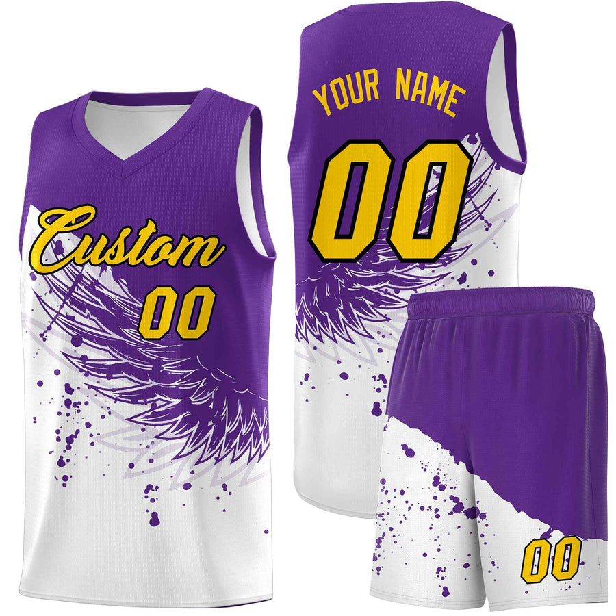Custom White Purple Wing Pattern Sports Uniform Basketball Jersey | BuyFootballJersey