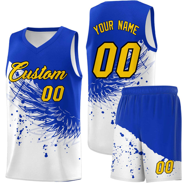 Custom White Royal Wing Pattern Sports Uniform Basketball Jersey | BuyFootballJersey